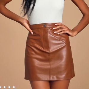 Keep Livin Rust Brown Vegan Leather Mini Skirt